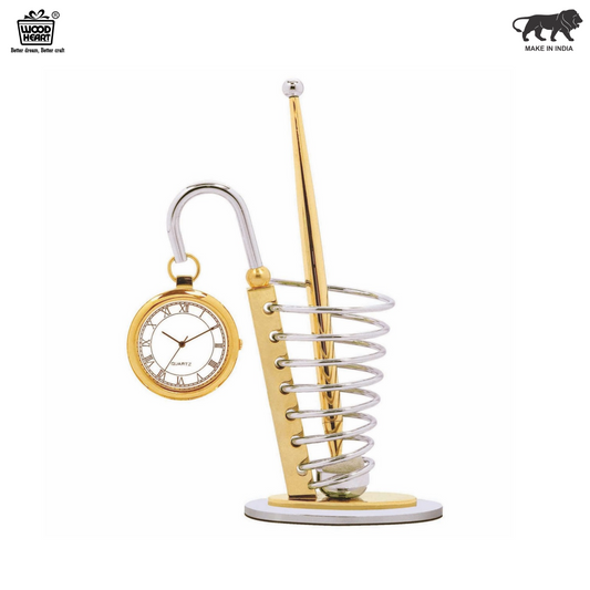 Metal Pen Stand with Hanging Clock