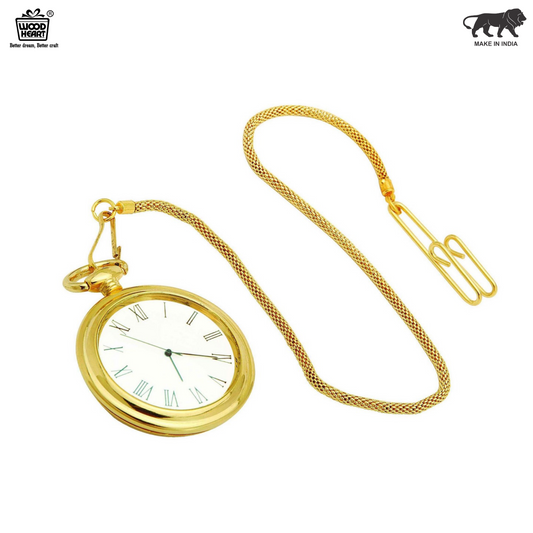Classic Pocket Watch with Gold Chain – Roman Dial