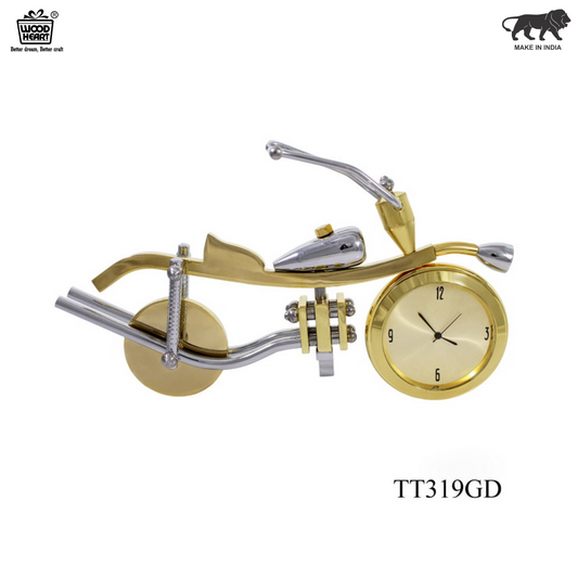 Metal Motorcycle Desk Clock – Gold & Silver Finish