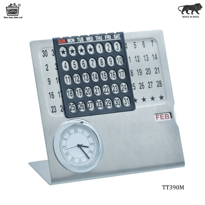 Brushed Metal Perpetual Calendar with Clock & Month Indicator