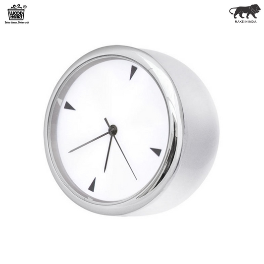 Wood Heart White Finish Mini Desk Clock – Sleek Chrome Frame