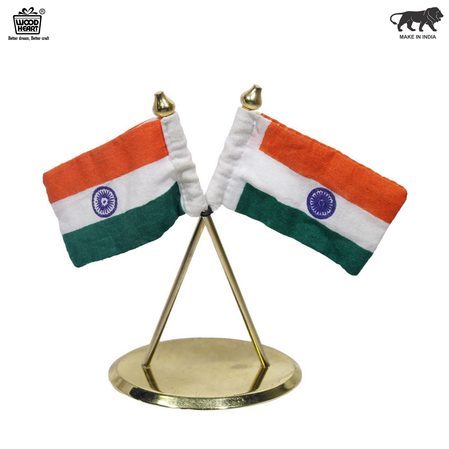 Double Indian Table Flag with Brass Stand – Miniature Desk Flag Set (Make in India)