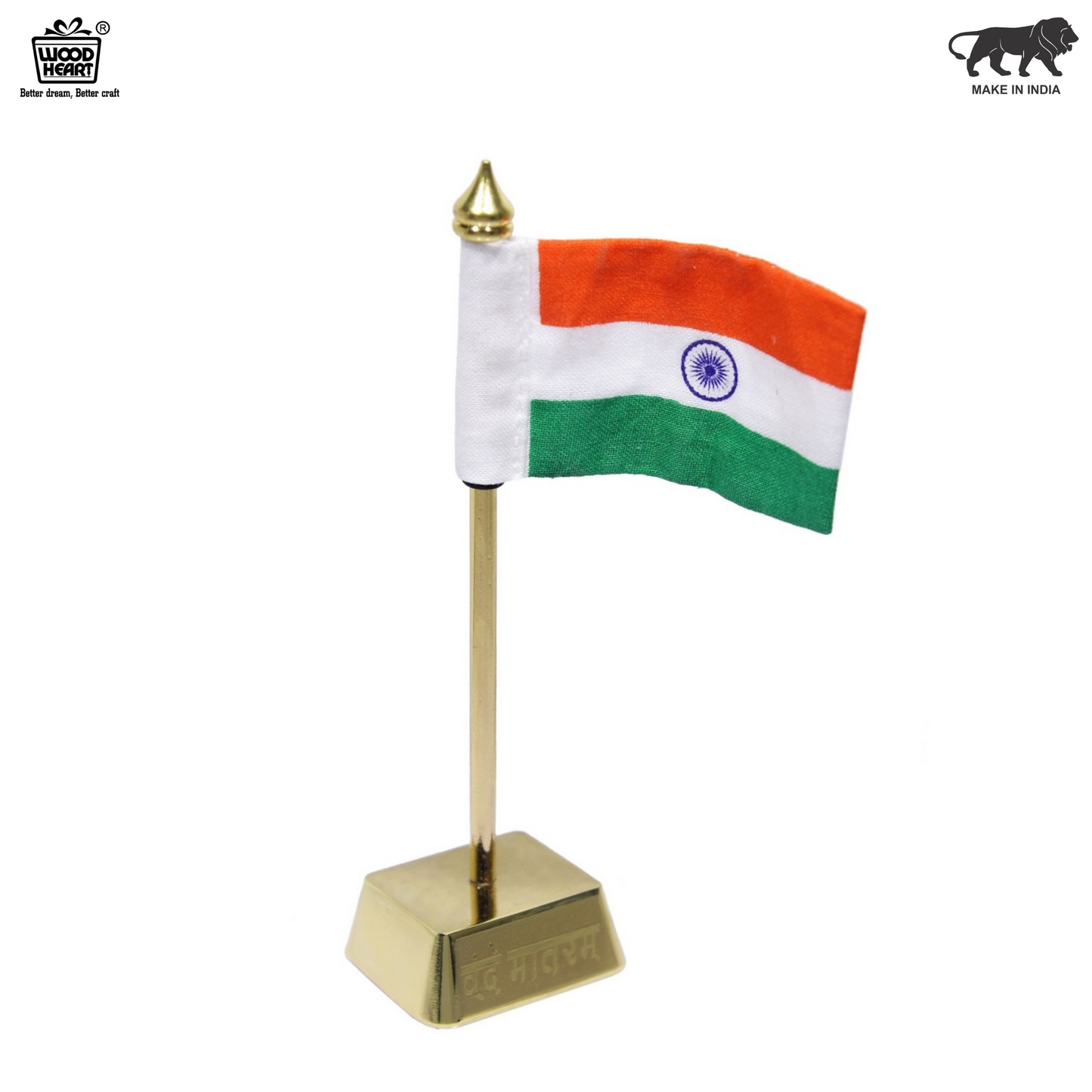 Single Indian Table Flag with “वन्दे मातरम्” Brass Base – Mini Desk Flag