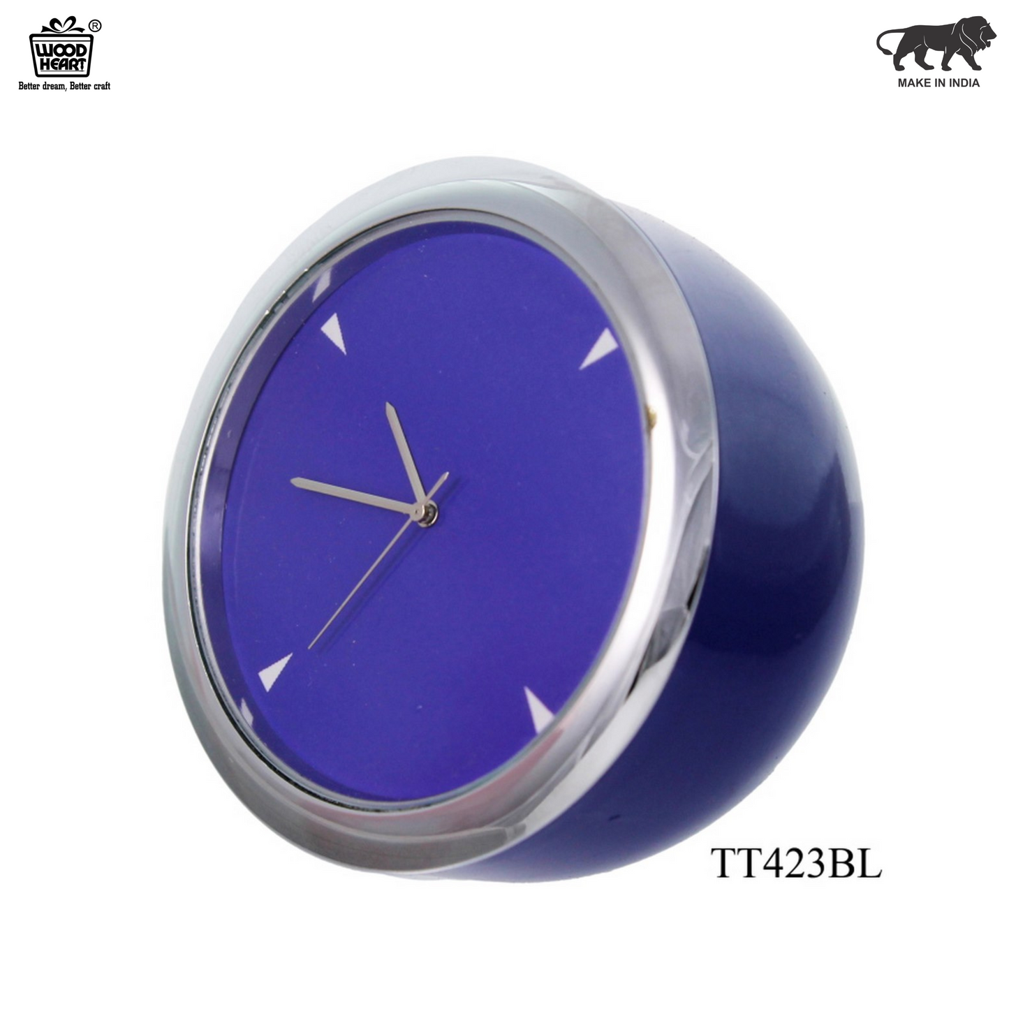 Blue Finish Mini Desk Clock with Chrome Trim