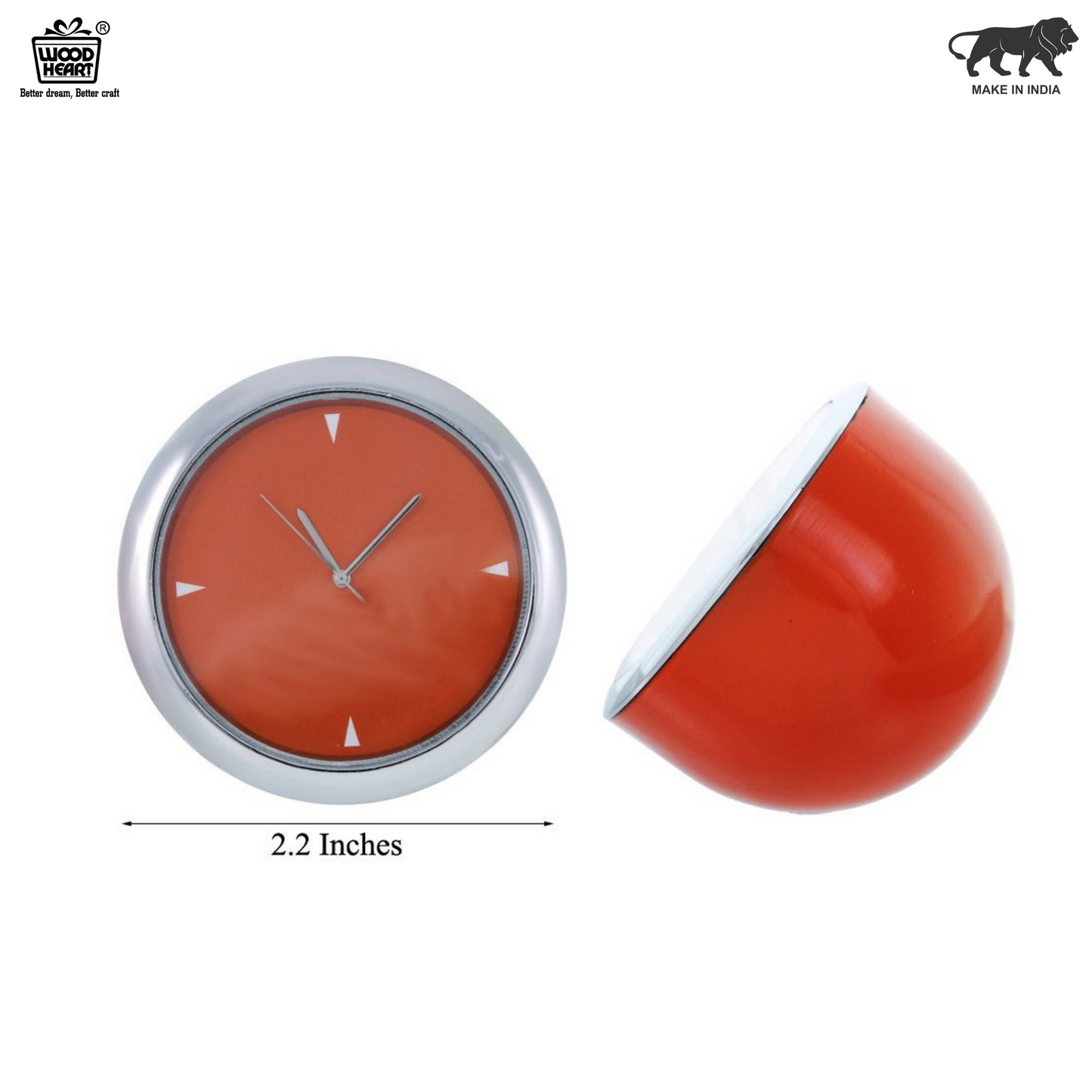 Orange Finish Mini Desk Clock with Chrome Trim