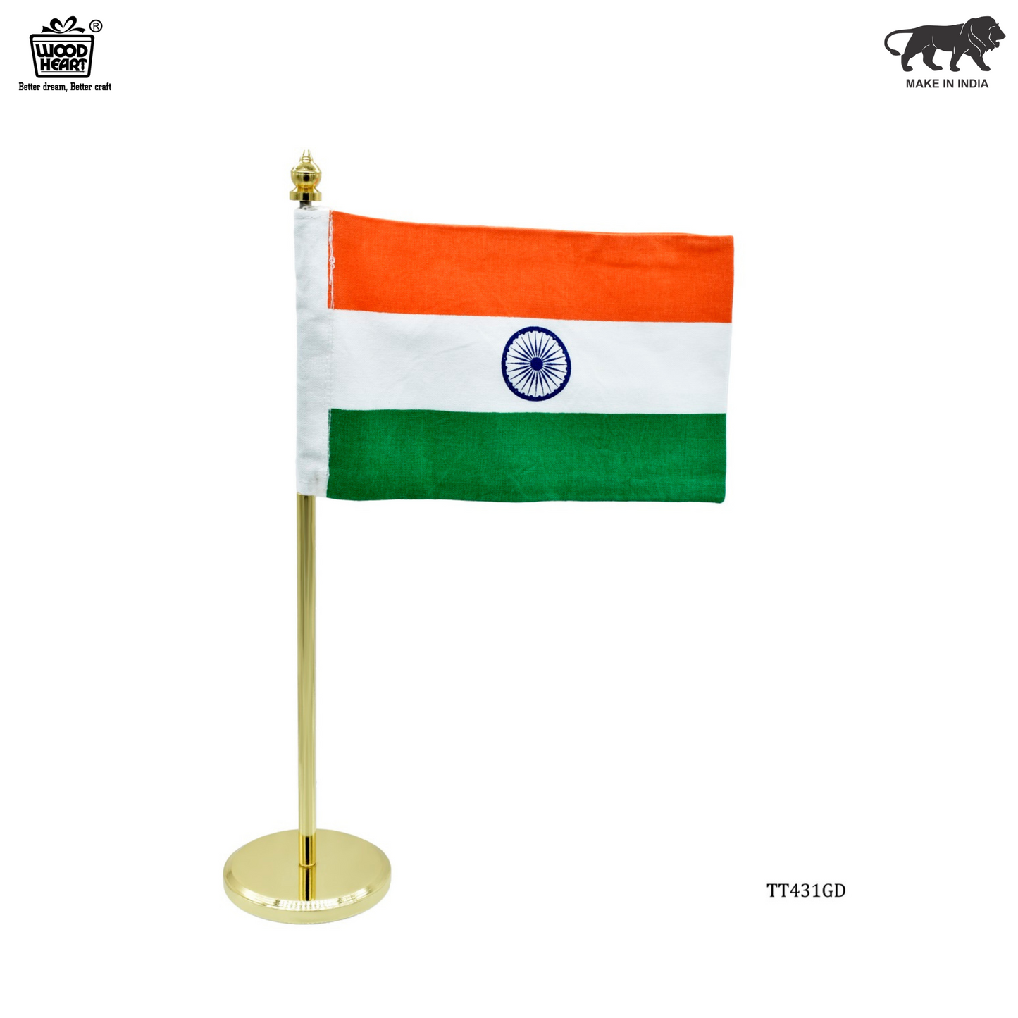 Premium Indian Table Flag on Tall Gold-Plated Stand