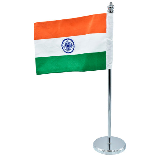 Premium Indian Table Flag with Tall Chrome Stand