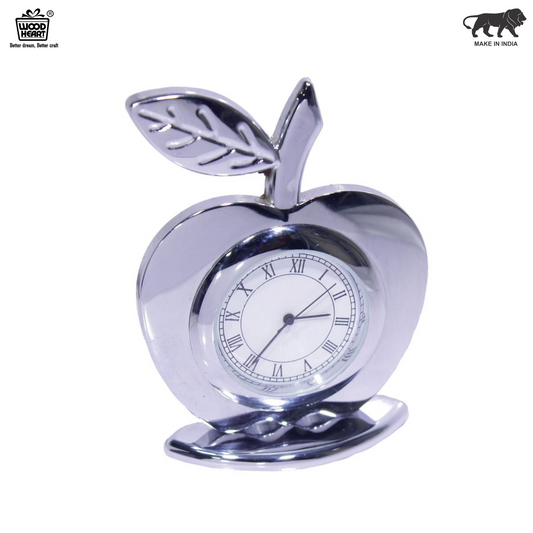 Wood Heart Silver Apple Quartz Table Clock