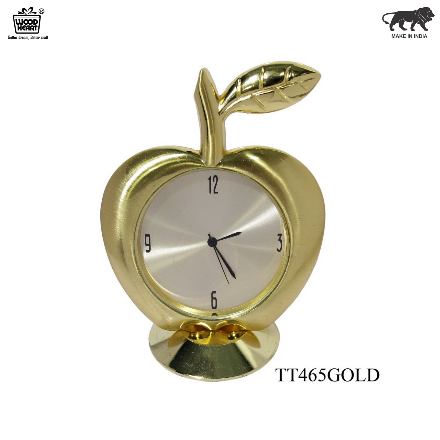 Wood Heart Golden Apple Desk Clock