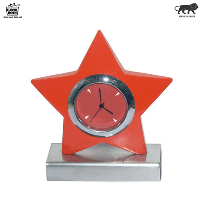 Wood Heart Red Star Desk Clock