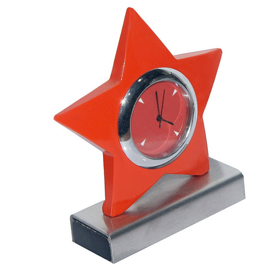 Wood Heart Red Star Desk Clock