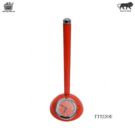 Wood Heart Red Desk Pen Stand with Clock