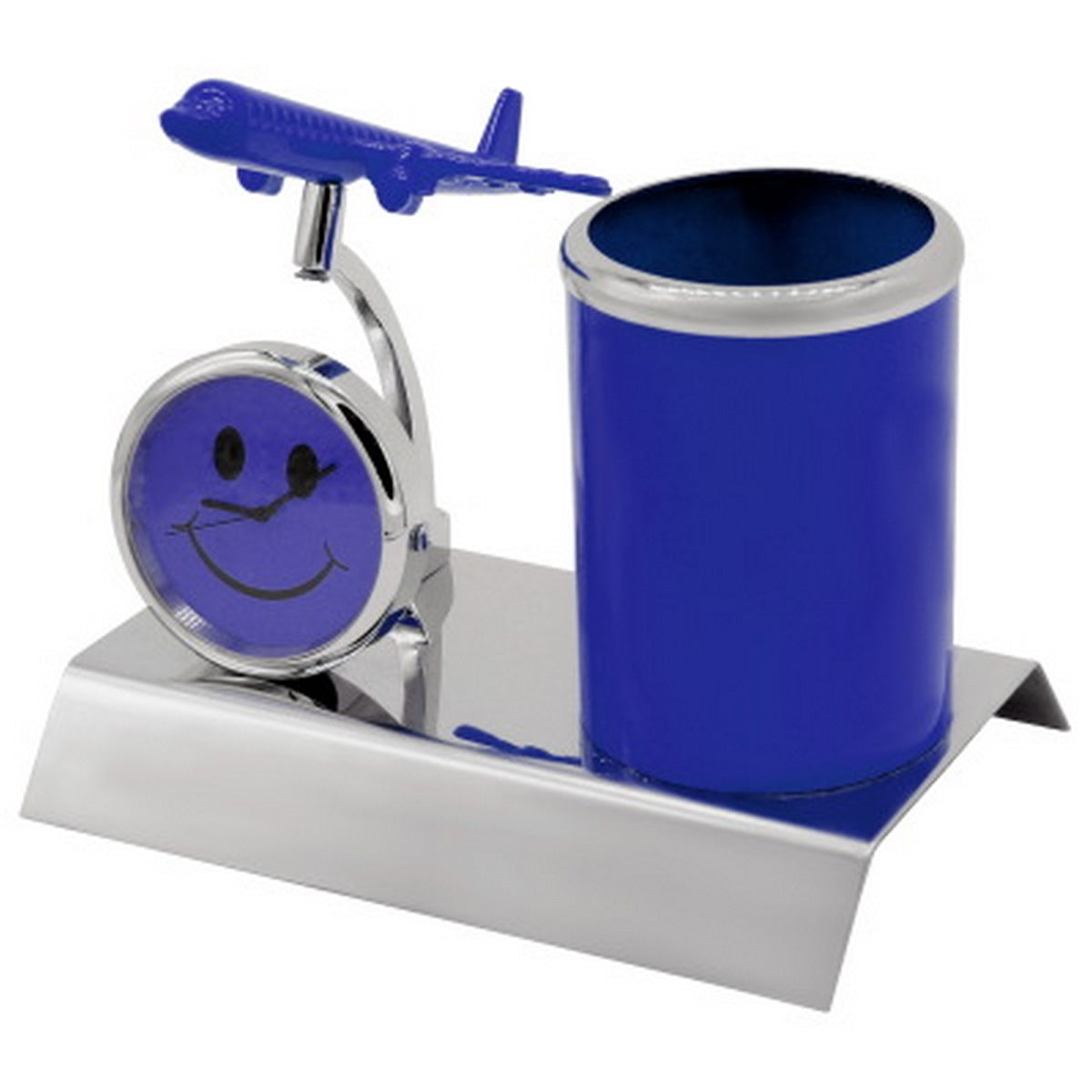 Wood Heart Airplane Clock & Pen Stand with Smiley Dial