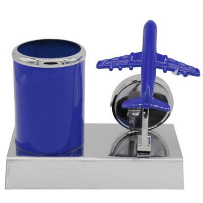 Wood Heart Airplane Clock & Pen Stand with Smiley Dial