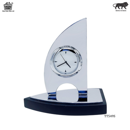 Wood Heart Silver Sail Desk Clock