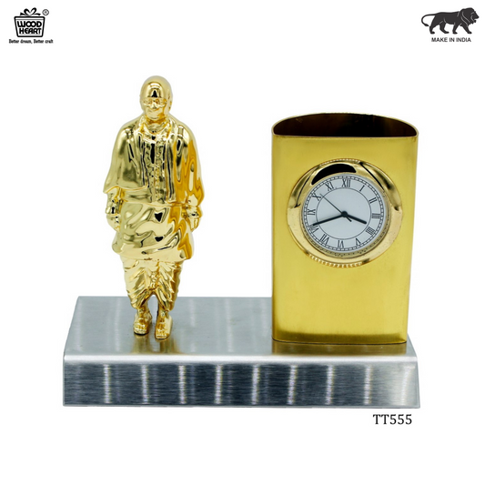 Wood Heart Sardar Vallabhbhai Patel Clock Pen Holder