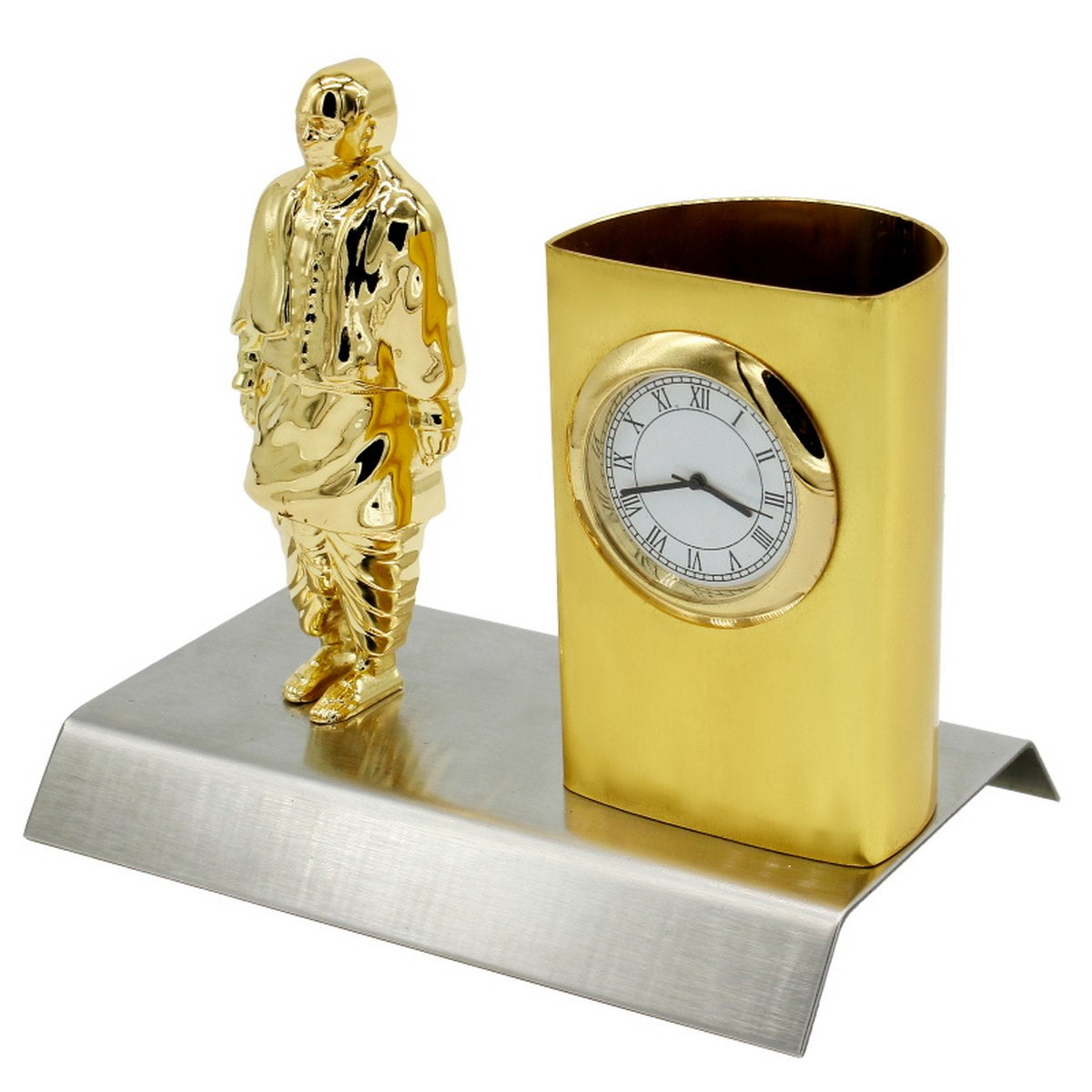 Wood Heart Sardar Vallabhbhai Patel Clock Pen Holder