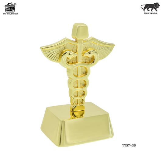 Wood Heart Caduceus Doctor's Symbol Desk Showpiece