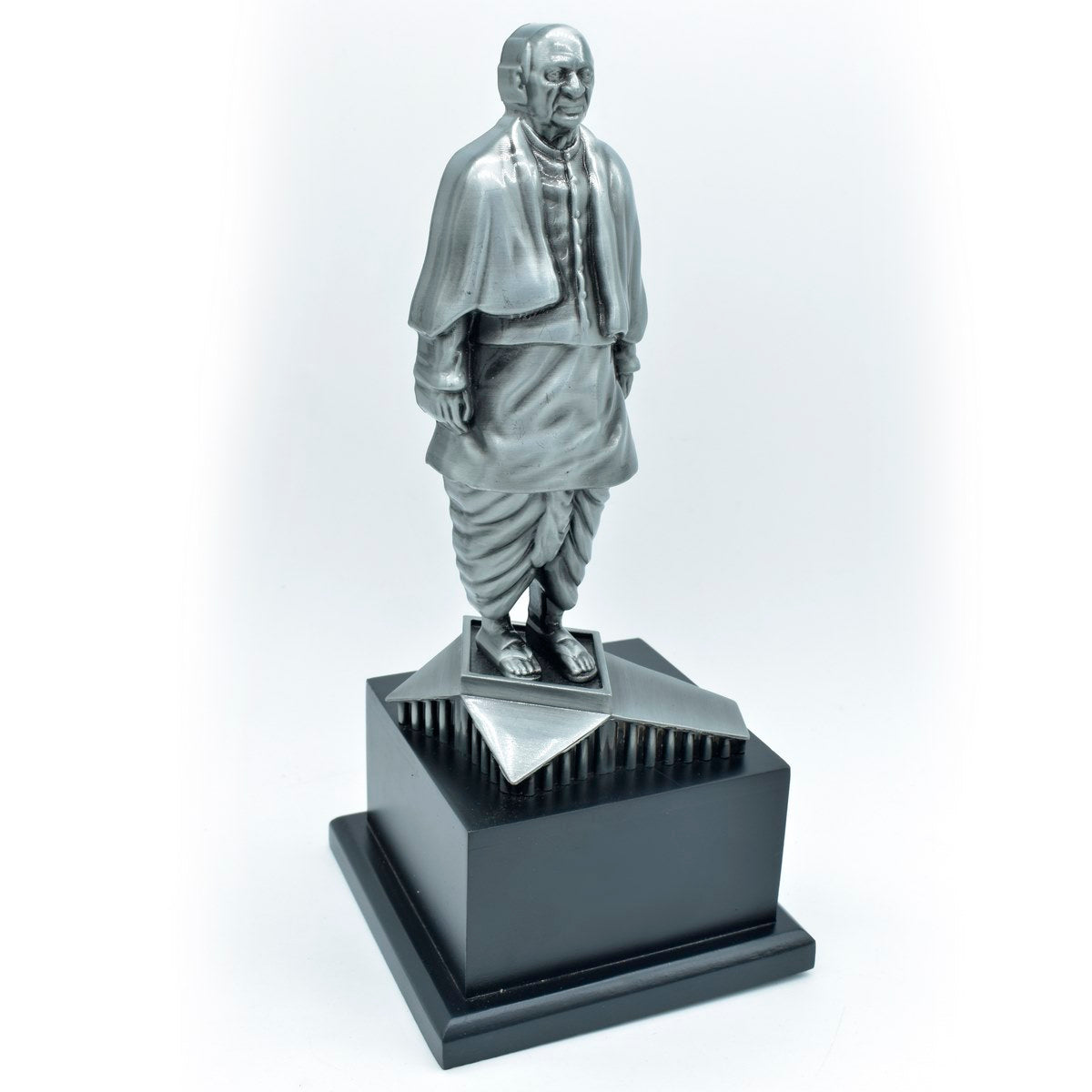 Wood Heart Sardar Vallabhbhai Patel Metal Statue on Black Wooden Base