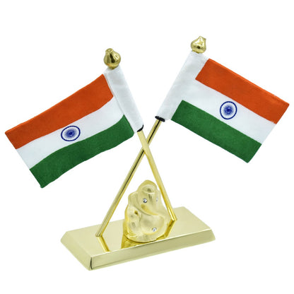Twin Indian Flags with Golden Ganesha Idol – Tabletop Display