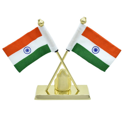 Twin Indian Flags with Golden Ganesha Idol – Tabletop Display