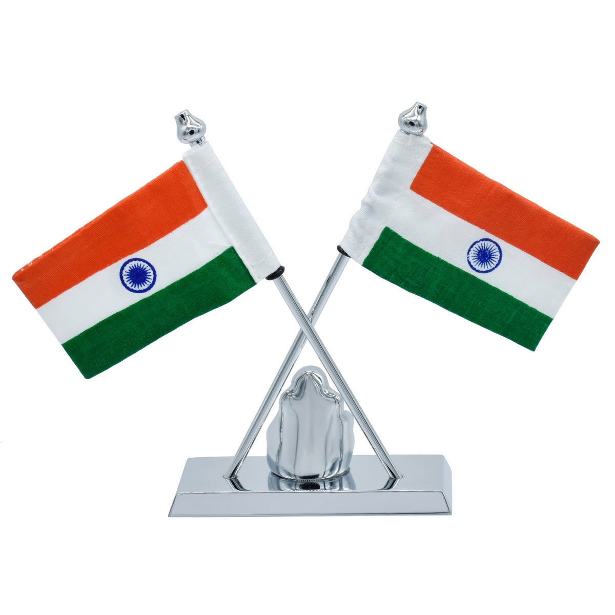 Twin Indian Flags with Silver Ganesha Idol – Tabletop Display
