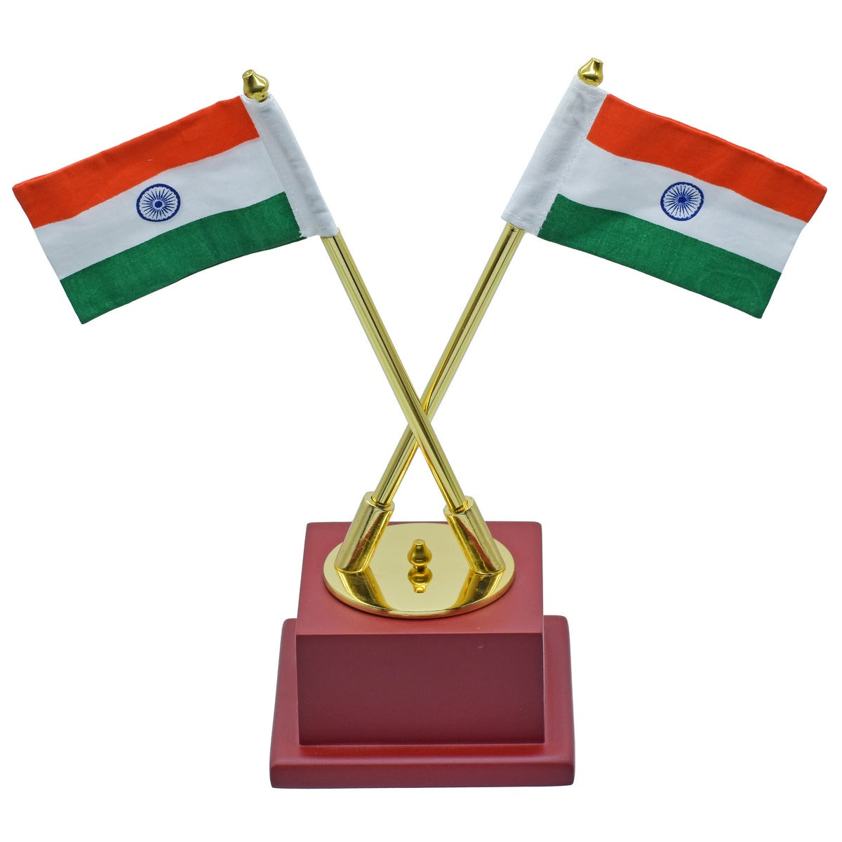 Twin Indian Flags with Wooden Base – Premium Tabletop Display