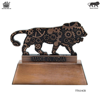 Wood Heart "Make in India" Lion Desktop Showpiece