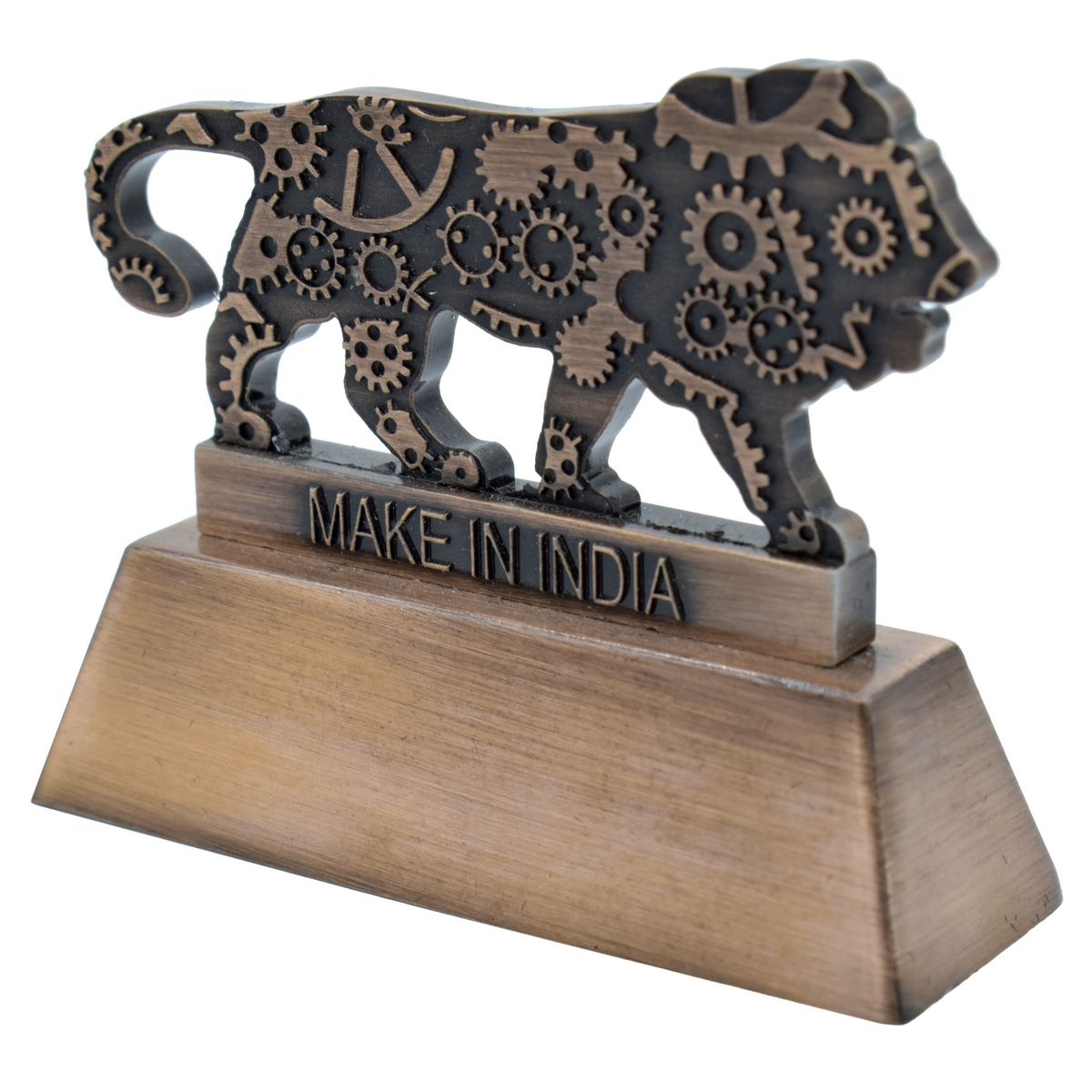 Wood Heart "Make in India" Lion Desktop Showpiece