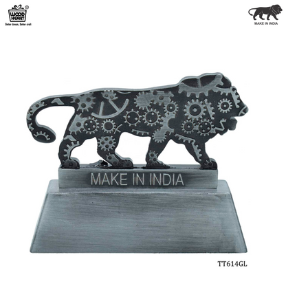Wood Heart "Make in India" Lion Desktop Showpiece