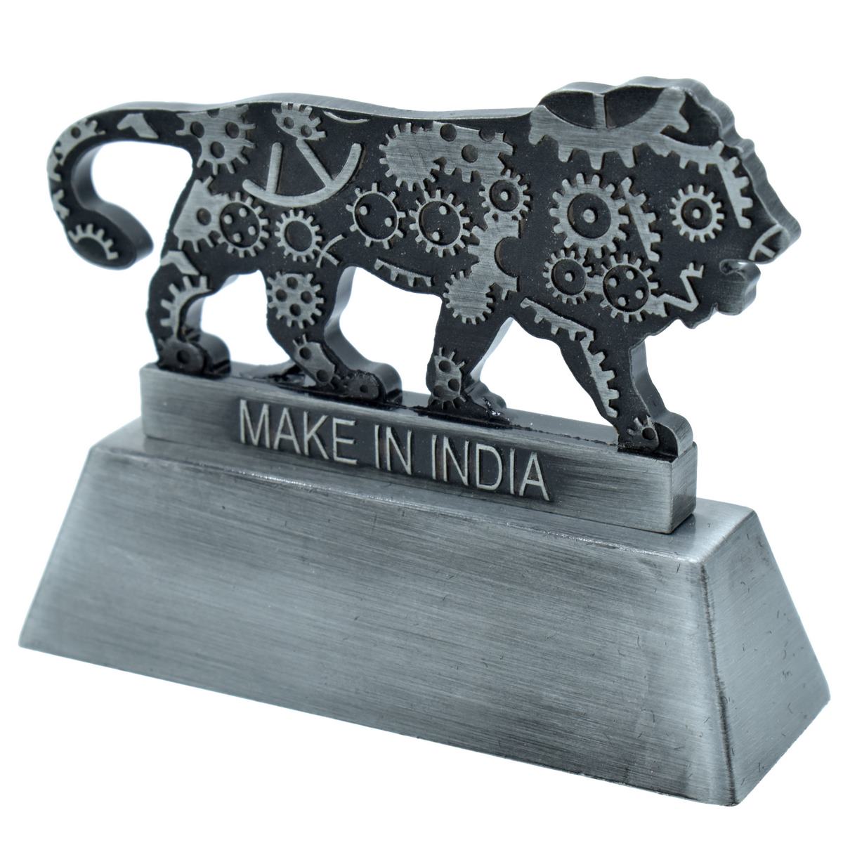 Wood Heart "Make in India" Lion Desktop Showpiece