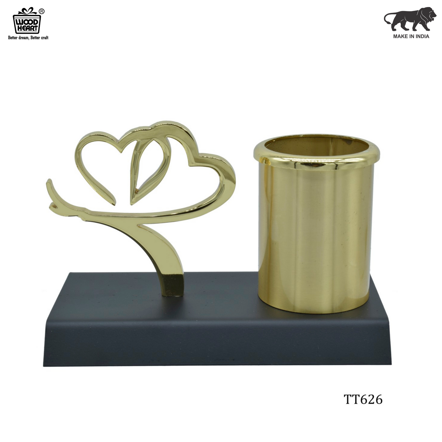 Wood Heart Twin Heart Pen Holder