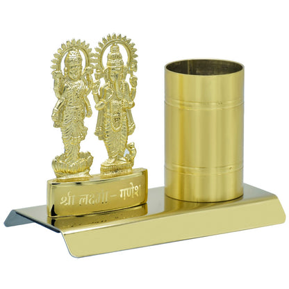 Wood Heart Lakshmi Ganesh Divine Pen Holder – Gold Finish