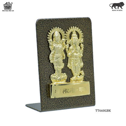Wood Heart Lakshmi Ganesh Decorative Idol Plaque – Black Textured Base