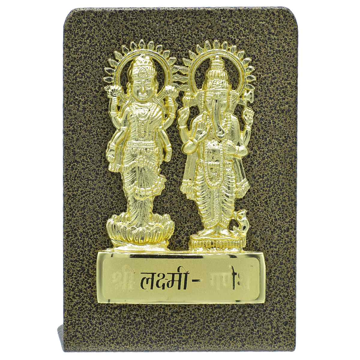 Wood Heart Lakshmi Ganesh Decorative Idol Plaque – Black Textured Base