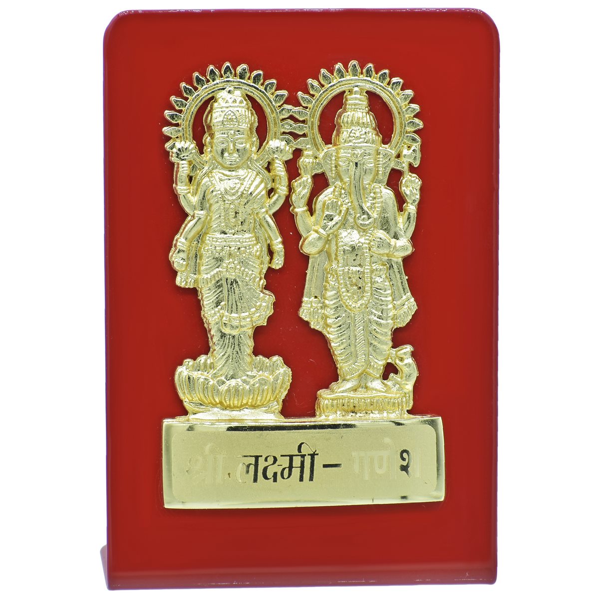 Wood Heart Lakshmi Ganesh Decorative Idol Plaque – Red Glossy Base