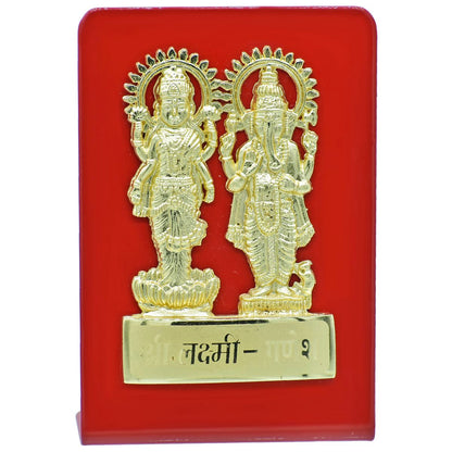 Wood Heart Lakshmi Ganesh Decorative Idol Plaque – Red Glossy Base