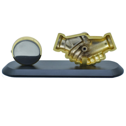 Golden Handshake Table Clock Showpiece – Black Wooden Base