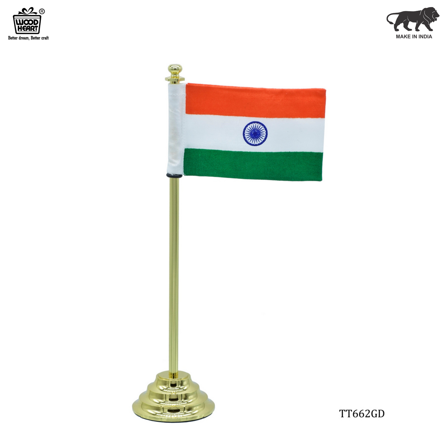 Indian Table Flag with Gold Finish Stand