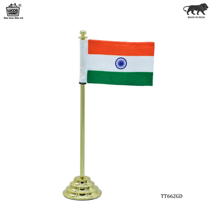 Indian Table Flag with Gold Finish Stand