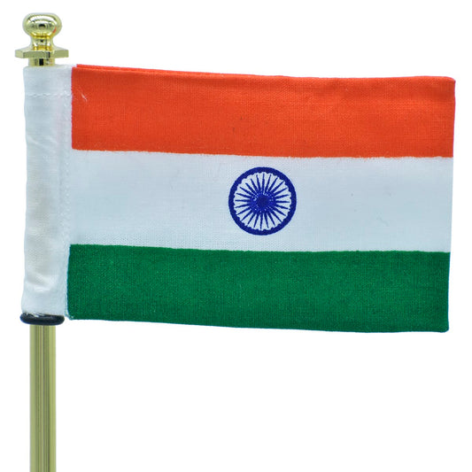 Indian Table Flag with Gold Finish Stand