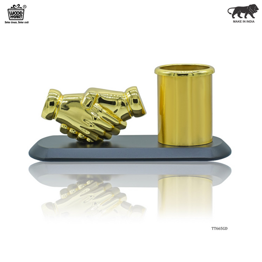 Golden Handshake Pen Stand – Elegant Desk Organizer