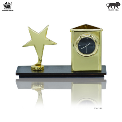 Golden Star Desk Organizer with Clock – Stylish Desktop Utility Stand