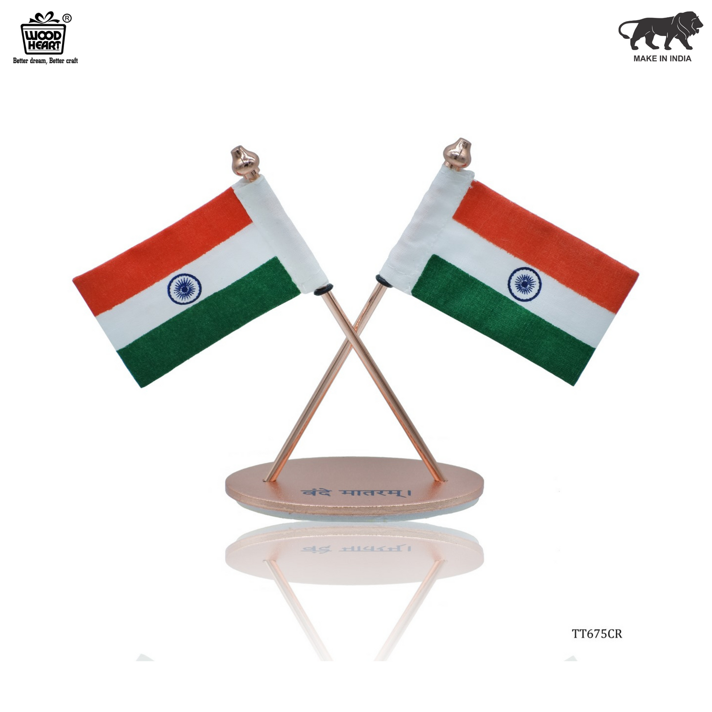 Dual Indian Flag Table Stand – Rose Gold Edition