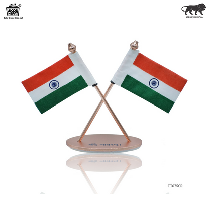Dual Indian Flag Table Stand – Rose Gold Edition