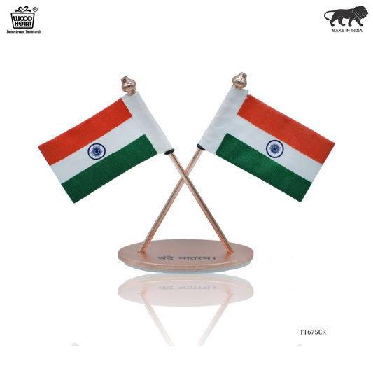 Dual Indian Flag Table Stand – Rose Gold Edition