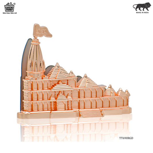 Rose Gold-Plated Ram Mandir Replica Showpiece