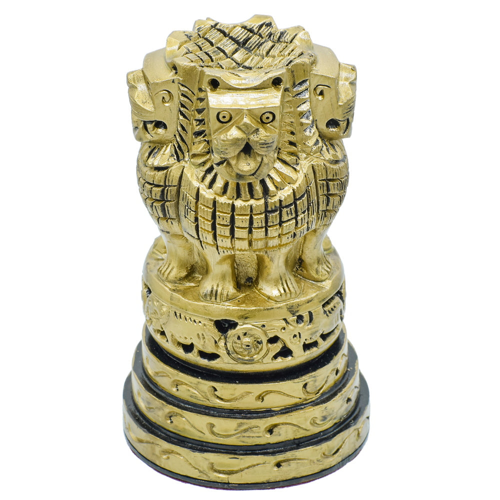 Wood Heart Polished Golden Ashoka Pillar Emblem