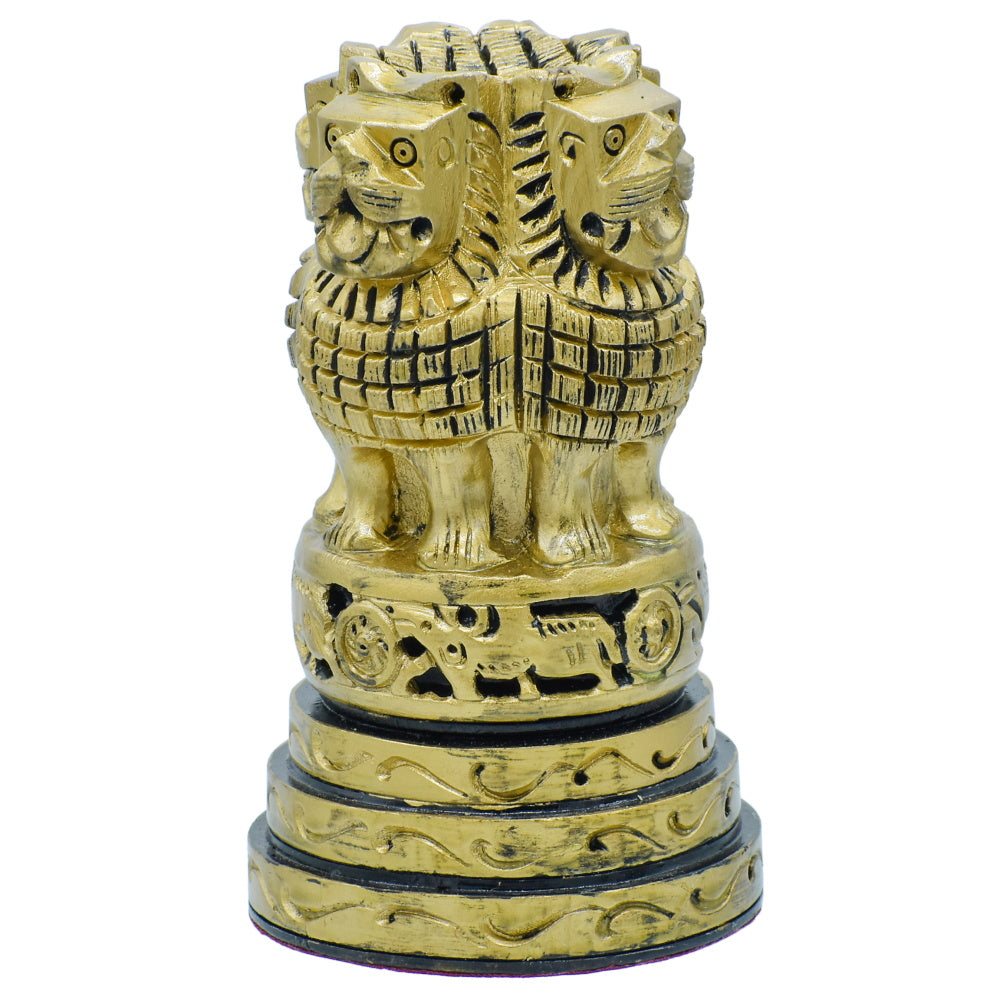 Wood Heart Polished Golden Ashoka Pillar Emblem