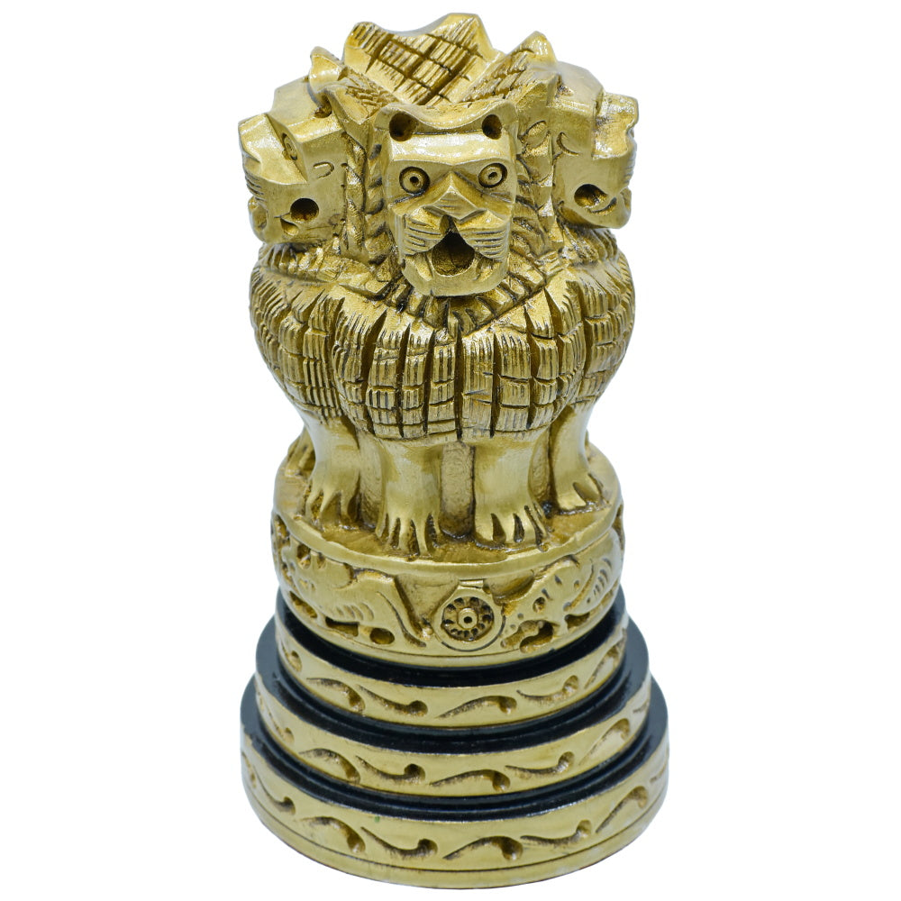 Wood Heart Polished Golden Ashoka Pillar Emblem